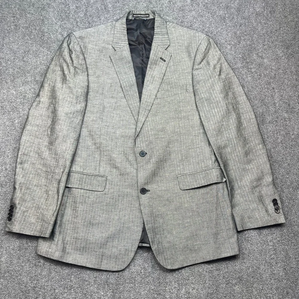 Tommy Hilfiger Mens Grey Herringbone Linen Cotton Blazer Sport Coat Jacket 42L
